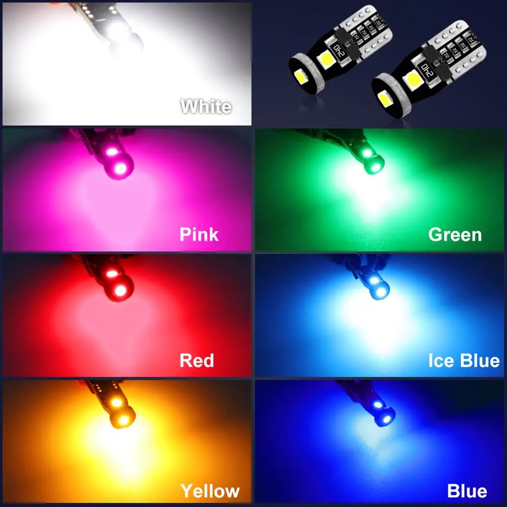 2Pcs T10 W5W LED Bulbs Canbus Car Clearance Lights Reading Lamp Auto Dome Door Bulb Accessories White Red Yellow Green Blue Pink