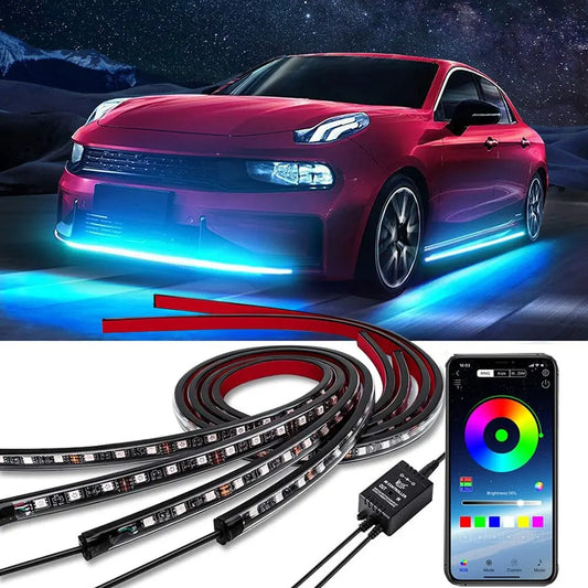 Neon LED RGB Car Underglow Bottom Light Remote/APP Control Flexible Waterproof LED Strip Car Underbody Light Decorative Lamp