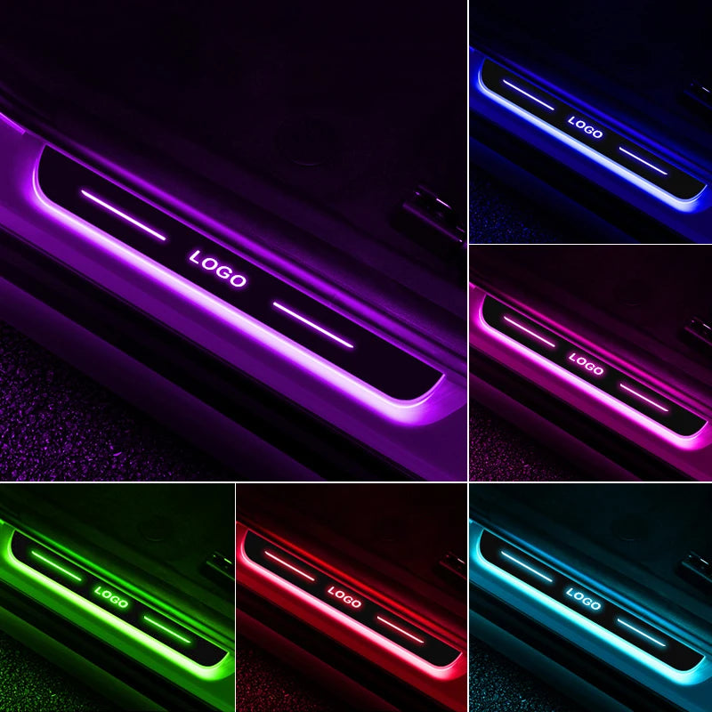 Customized Car door Sill light logo Projector lamp Power Moving LED Welcome Pedal  Scuff Plate Pedal APP Control Symphony